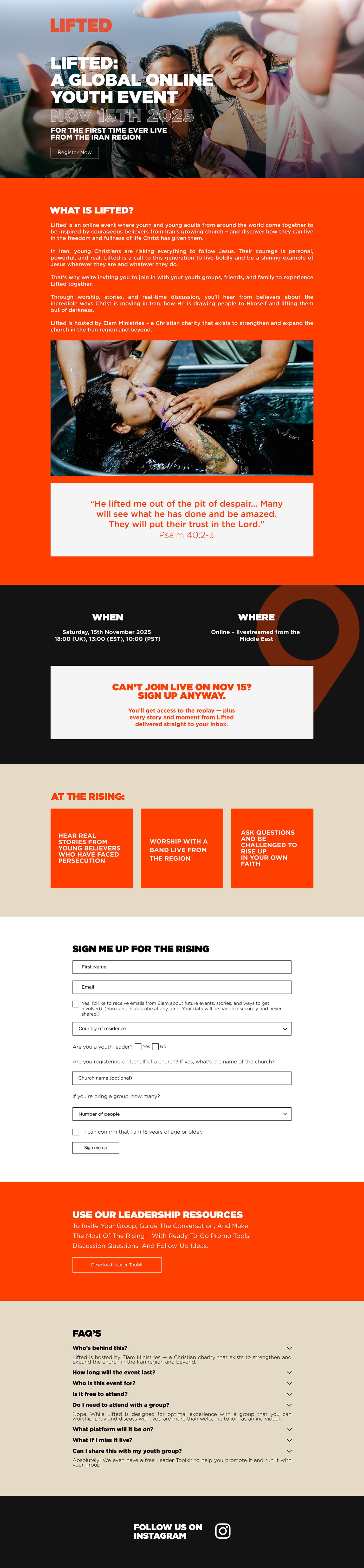 Lifted homepage — full-page design from hero to footer